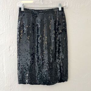 Modi VTG Silk Sequin Skirt Women’s Small (6-8) Black Back Zip Front Slit